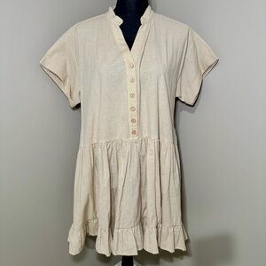 Easel‎ Khaki Pin Striped Cotton Mini Dress with Pockets Size S Style#ED17455